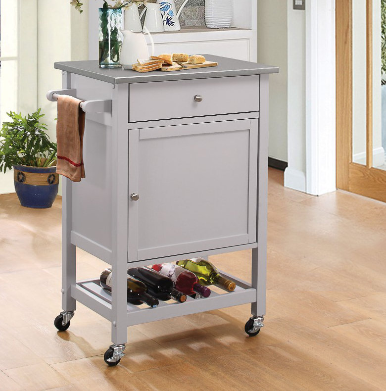 Charlton Home® Kitchen Cart With Stainless Steel Top, Grey Wayfair.ca